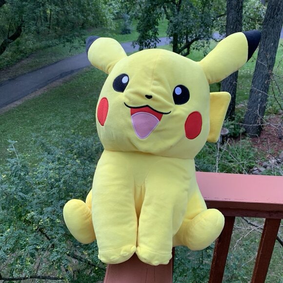 Pokemon Pikachu Plush 18" Tall Toy Stuffed Animal Red Cheeks Tongue Out Yellow - Picture 11 of 14